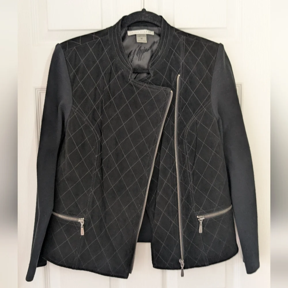 Vintage Peter Nygard Women's Jacket Suede Leather And Knit Zip Up Size M Petites - Picture 2 of 16